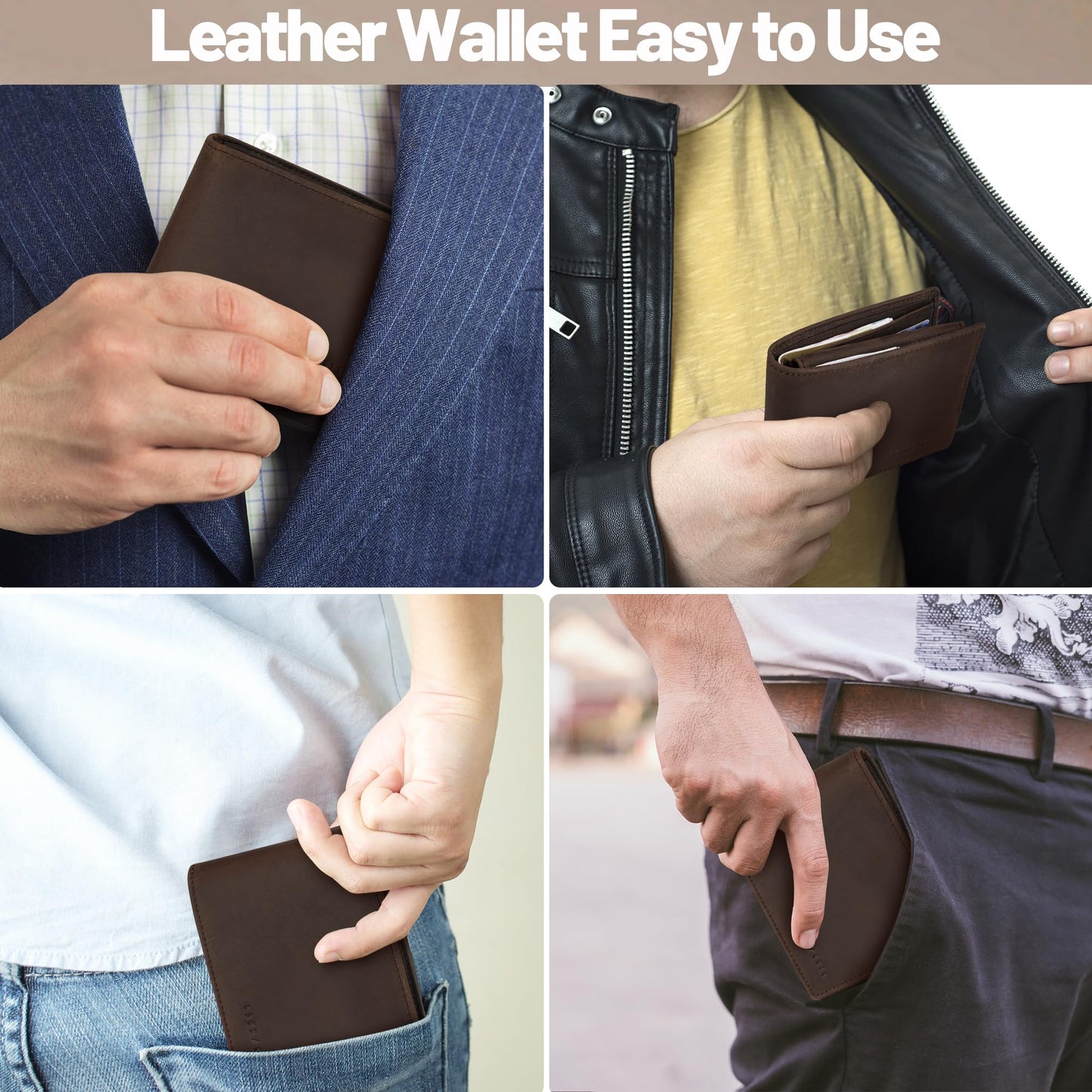 Leather RFID Blocking Slim Wallet for Men