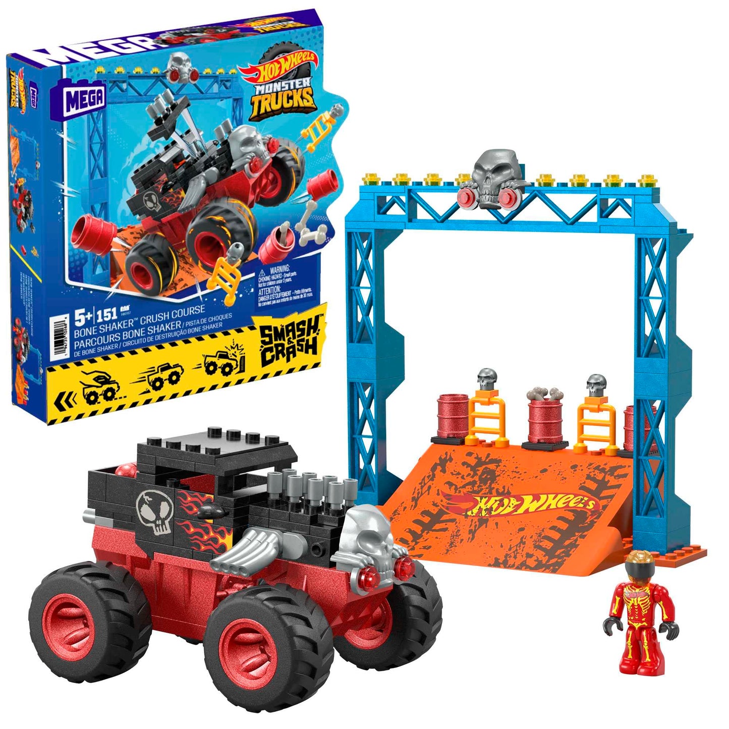 UPDATE: DEAD! MEGA Hot Wheels Monster Trucks Building Toy, Smash & Crash Bone Shaker Crush Course with 151 Pieces, 1 Figure and 1 Ramp, Red, Kids Age 5+ Years