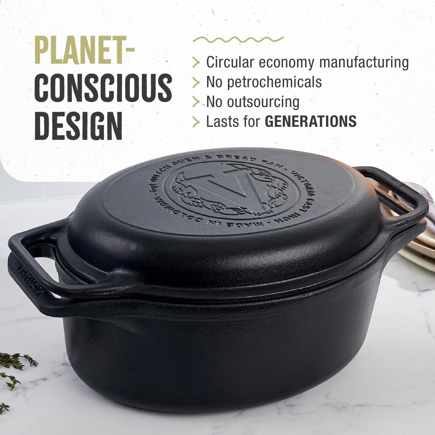 Victoria 6-Quart Cast Iron Dutch Oven Set