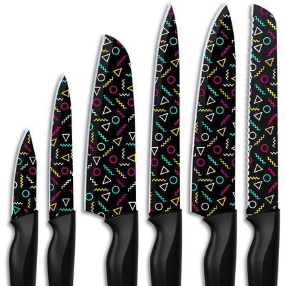 Astercook Knife Set, 12 Pcs Geometric Figure Kitchen Knife Set, 6 Anti-Rust Coating Stainless Steel Kitchen Knives with 6 Blade Guards, Dishwasher Safe