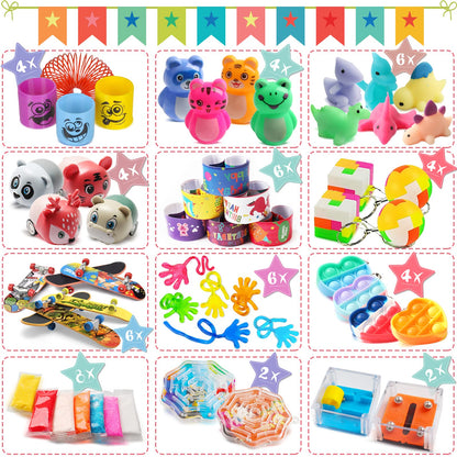 56 Pcs Party Favors Toys for Kids 4-8 8-12 3-5, Treasure Chest Box Toys Classroom Carnival Prizes Small Bulk Pop Fidget Toys Pack Pinata Stuffers Birthday Gifts Goodie Goody Candy Bags Fillers