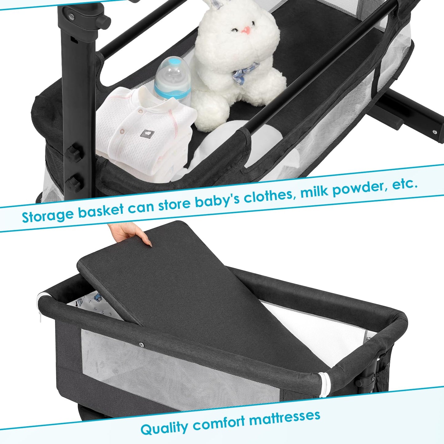 Portable Baby Bassinet Bedside Sleeper - Dark Gray