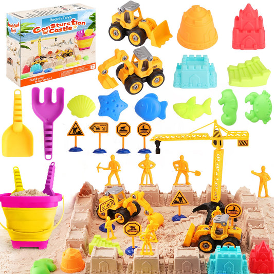 Beach Sand Toys Set with Trucks and Bucket