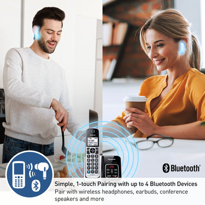 Panasonic Expandable Cordless Phone System, Bluetooth Pairing for Wireless Headphones and Hearing Aids, Smart Call Block, Bilingual Talking Caller ID, 2 Handsets - KX-TGD892S, Silver/Black