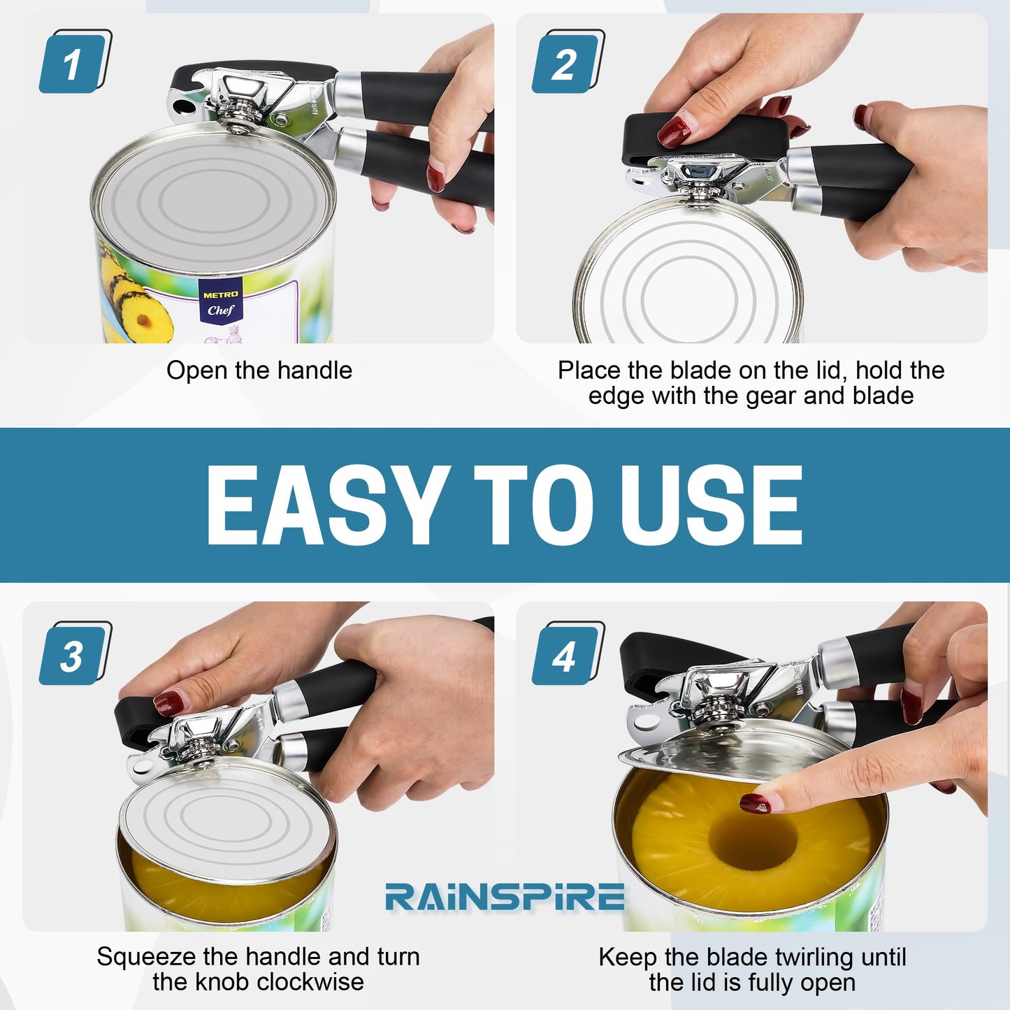 Rainspire Manual Can Opener with Smooth Edge Cut
