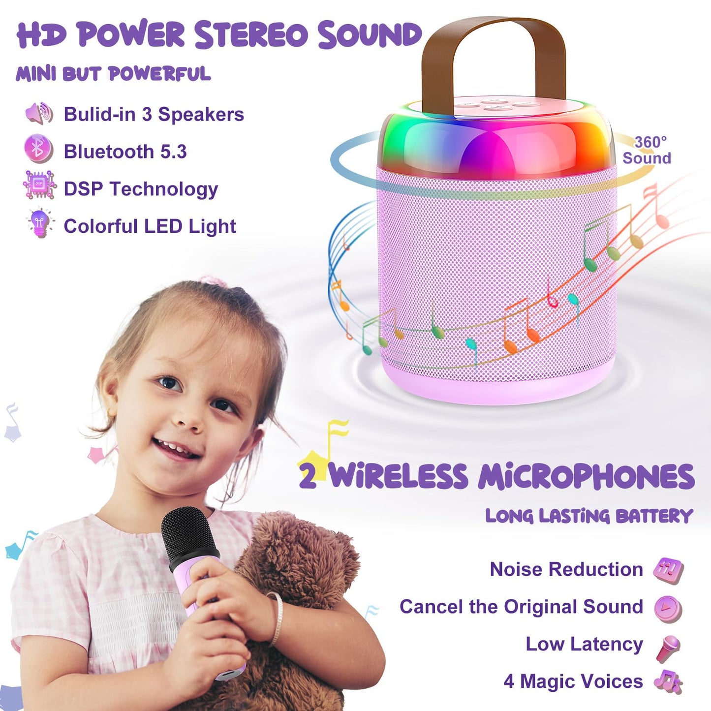 Portable Karaoke Machine with Bluetooth & Microphones