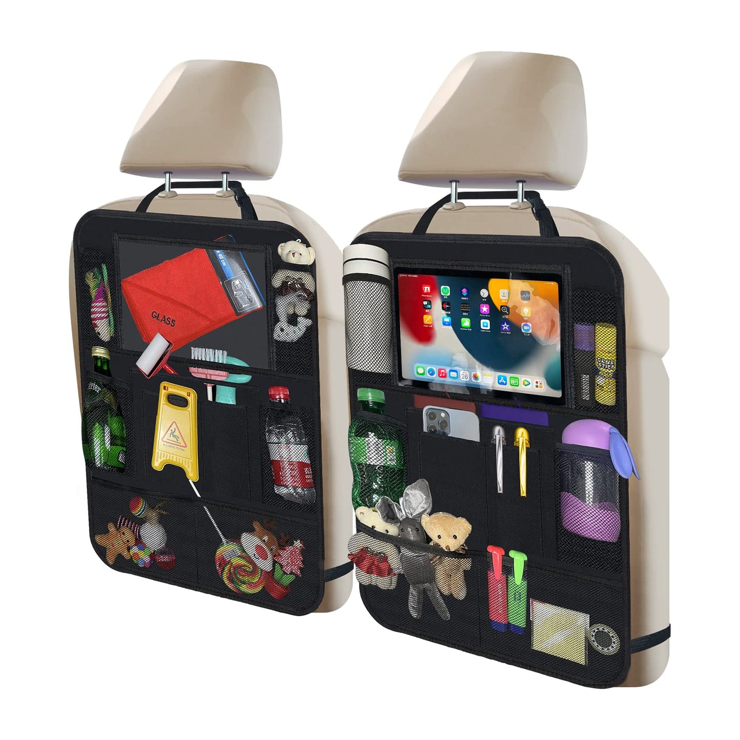 SETTECH Car Organizer Backseat,2PCS Durable Car Storage Organizer and Hanging Detachable Car Trash Bags. Car storage 9 Pockets Car Seat Travel Bag,Travel Car Seat,Car Accessories Interior for kids