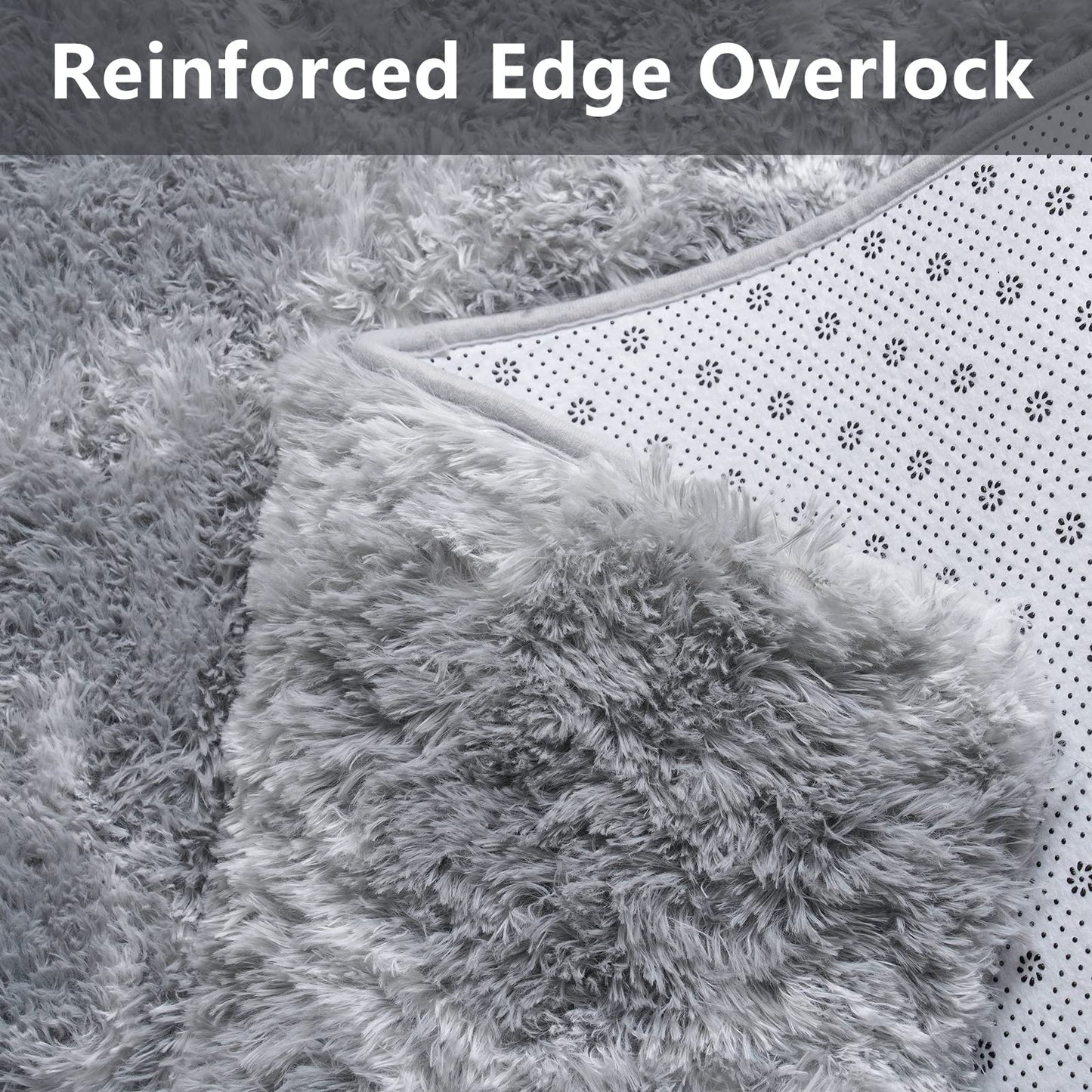 Unirea Luxury Shag Area Rugs for Living Room 4x6 Feet Geometric Plush Fluffy Rugs, Extra Soft and Comfy Carpet for Bedroom Kids Teens Room Dorm Nursery Playroom Home Decor, Light Grey/White
