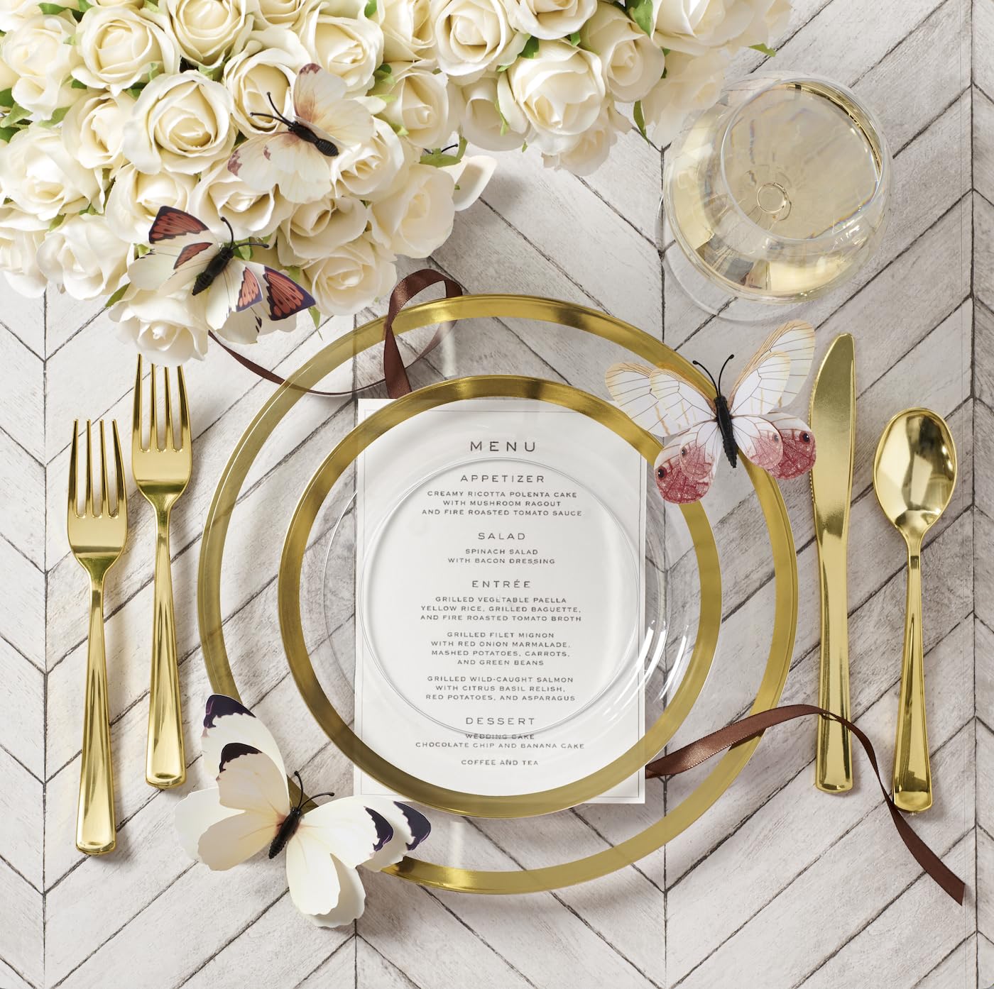 Clear & Gold Disposable Party Plates Set for 50