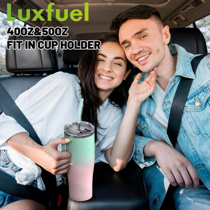 Luxfuel 50oz Tumbler with Handle and Straw, Double Wall Vacuum Insulated Stainless Steel, Includes 2 Lids, Keeps Drinks Cold for 24 Hours, Travel Mug Fits Car Cup Holder