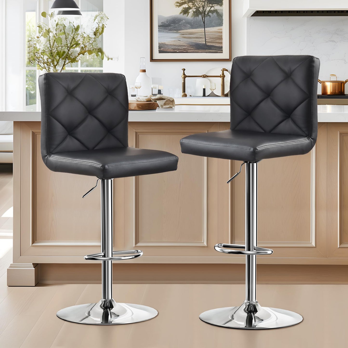 NicBex Adjustable Bar Stools Swivel Barstools, Modern PU Leather Dining Room Kitchen Island Counter Bar Stools Set of 2