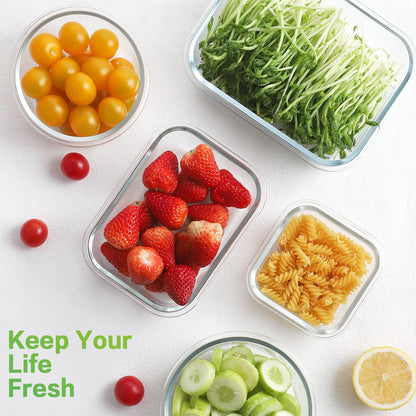 HOMBERKING Glass Food Storage Containers with Lids, [18 Piece] Glass Meal Prep Containers, Airtight Glass Lunch Bento Boxes, BPA-Free & Leak Proof (9 lids & 9 Containers) - Grey