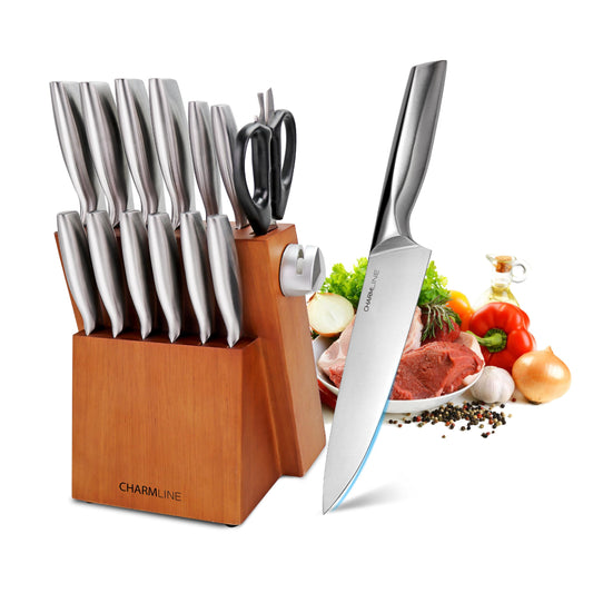 15-Piece Kitchen Knife Set with Block & Sharpener