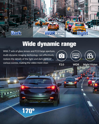 Dash Camera for Cars,4K Full HD Dash Cam Front and Rear Inside, Dashcam with Night Vision with Free 32GB Card,Built-in Loop Recording,Accident Lock,G-Sensor,WDR,24H Parking Monitor - (S6)