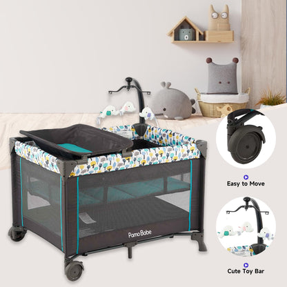 Pamo Babe Portable Crib for Baby, Portable Baby Playpen with Bassinet and Changing Table