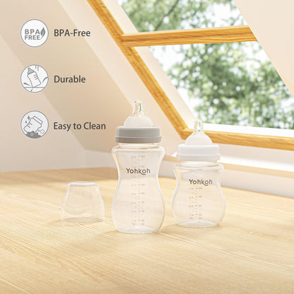 YOHKOH Natural Flow PP Baby Bottle with Natural Response Nipple, Wide Neck Anti-Colic Baby Bottles, Easy to Clean (6.4oz (Pack of 2), Multicolour)