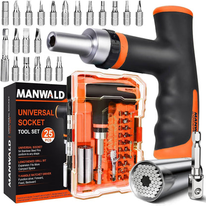Universal Socket Tool Set with Ratcheting Screwdriver