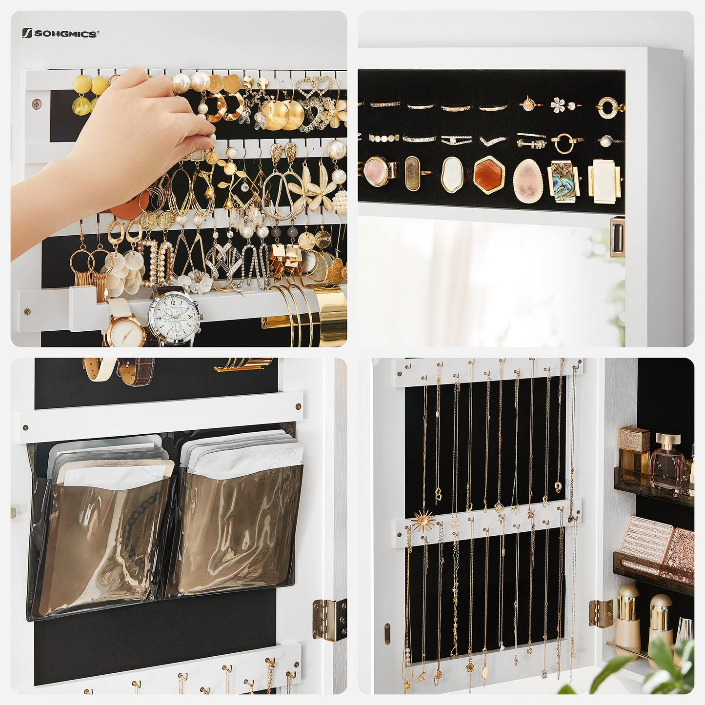 SONGMICS Wall-Mounted Jewelry Cabinet with Mirror