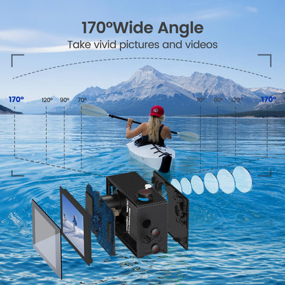 HLS Sport Action Camera 4k30FPS with 2 Batteries 1350mAh & 64GB TF Card, Underwater Camera with Waterproof Case & Remote Control, 4K Action Cam with Wide Angle Lens & WiFi & Accessories Mount Kit