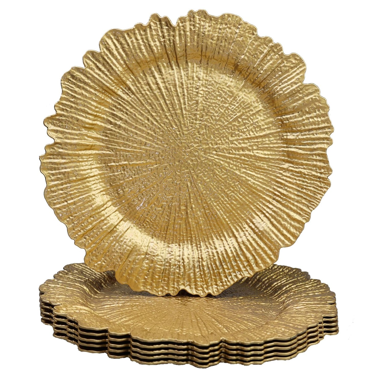 Leemxiiny Reef Gold Charger Plates, Set of 6 Decorative Chargers for Dinner Plates Bulk for Wedding, Party, Holiday, Thanksgiving, Christmas Table Setting