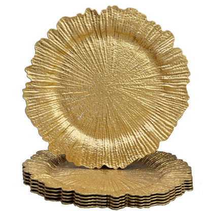 Leemxiiny Reef Gold Charger Plates, Set of 6 Decorative Chargers for Dinner Plates Bulk for Wedding, Party, Holiday, Thanksgiving, Christmas Table Setting