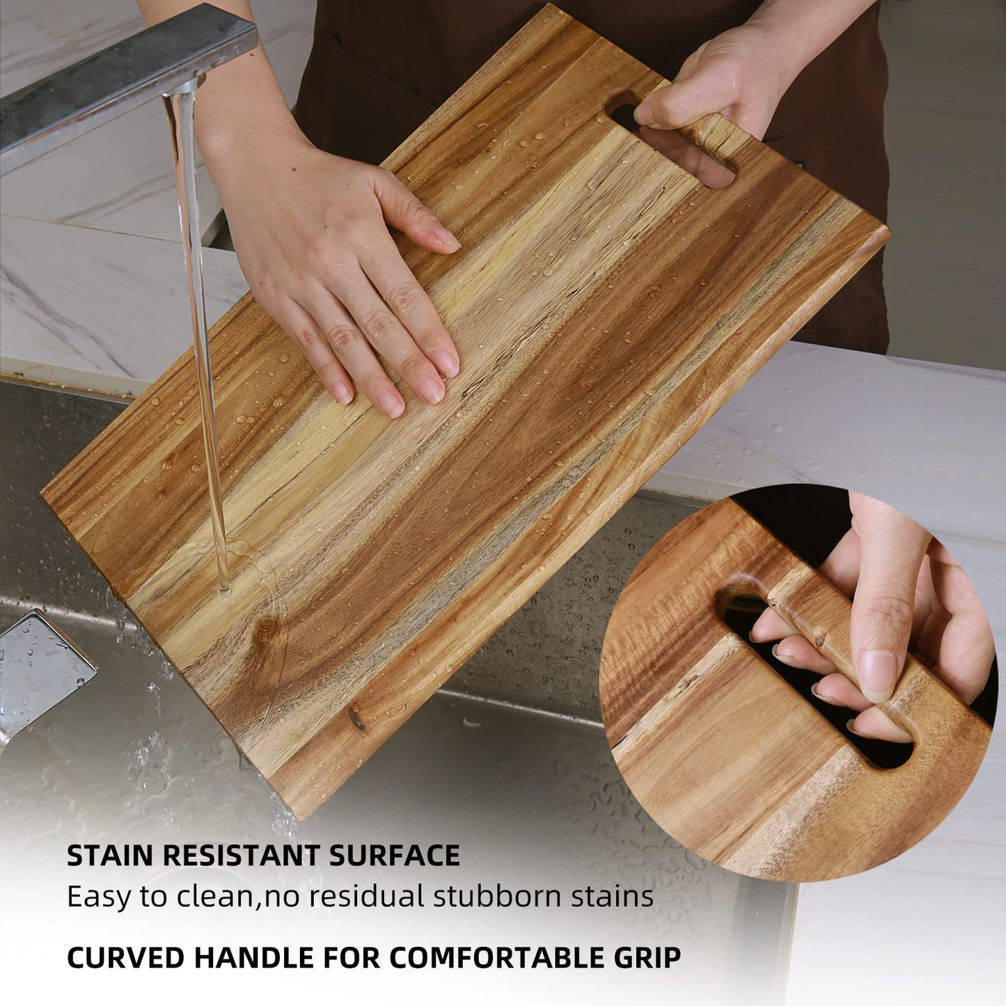Acacia Wood Cutting Board with Handle 15" x 9.5"