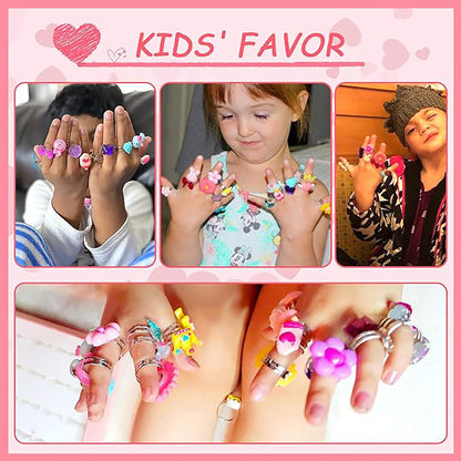 Adjustable Pretend Play Girl Jewel Rings Set