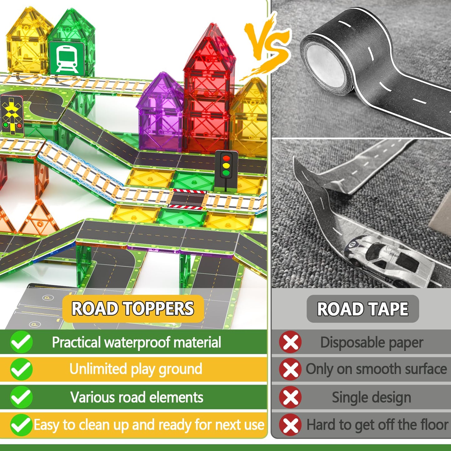 90PCS Magnetic Tile Road Toppers Playset for Kids