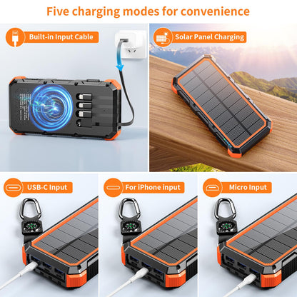 Solar Charger Power Bank 49800mAh Wireless Charger QC 3.0 Fast Charging Power Bank 8 Outputs 4 Inputs Solar Portable Charger Compatible with All Mobile Devices,SOS/Strobe/Strong Flashlights (Orange)