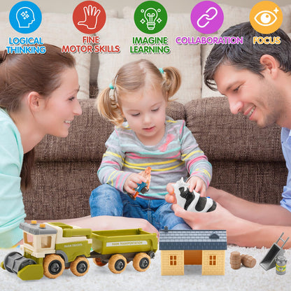 Eaciilee Sandbox Toys - Combine Harvester Truck Toy with Trailer - Farm Sand Box Toys Vehicle with Farm Animal Cows, Lambs, Outdoor Beach and Sand Toy Trucks - Gifts for Boys Girls Kids