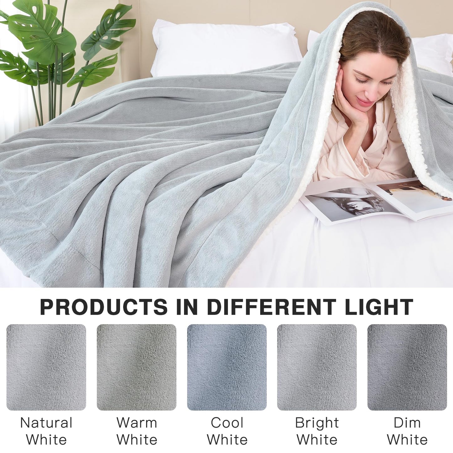 PanxHome Sherpa Fleece Blanket 60"x80", Thick Blankets for Winter, Fuzzy Blanket Twin Size for Couch, Cozy Milk Velvet Blanket, 520GSM Warm Blanket for Bed Sofa Couch,Anti-Static, Light Grey