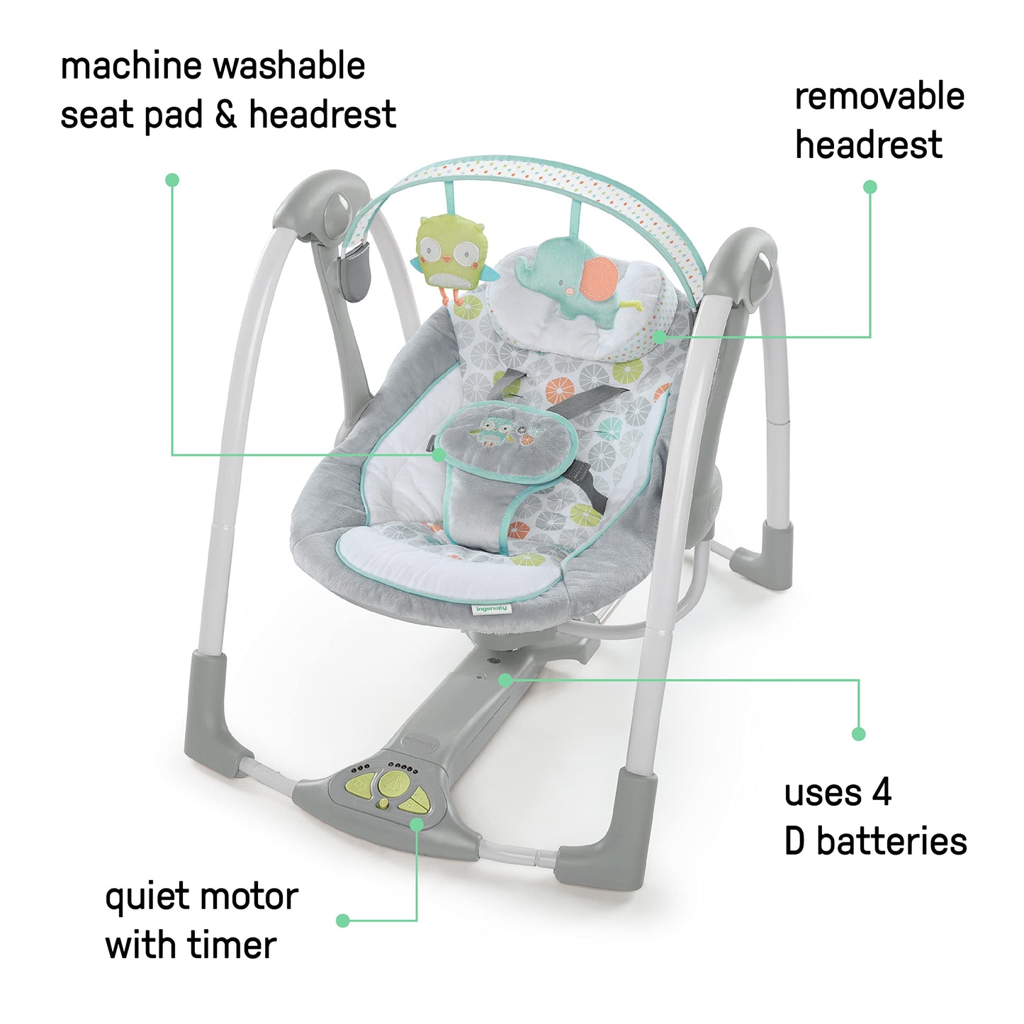 Ingenuity 5-Speed Portable Baby Swing with Toys