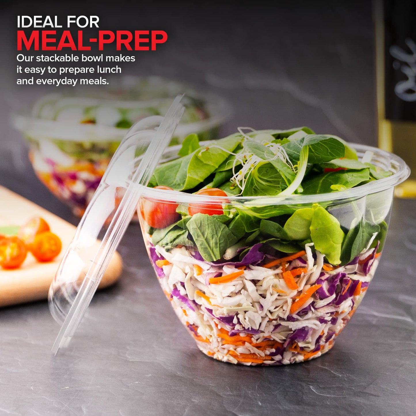 Plastic Salad Bowls with Lids, 50 Count