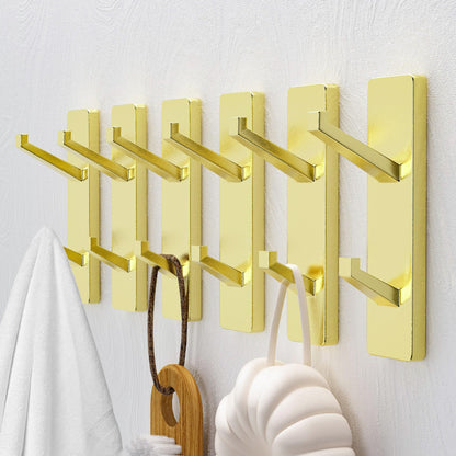 susswiff 6 Pack Gold Adhesive Hooks, Sticky Hooks Extra Strong,Heavy Duty Stick On Wall Door Hooks for Hanging,Bathroom Tower Hooks,Coat Hooks Robe Hook Wall Mounted, Kitchen Hallway Hooks,Stainless