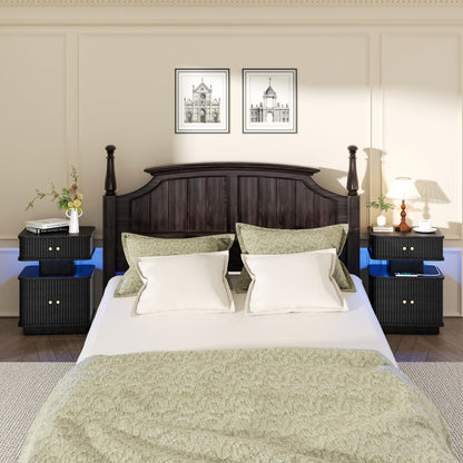 LED Nightstand with Charging Station and Drawers