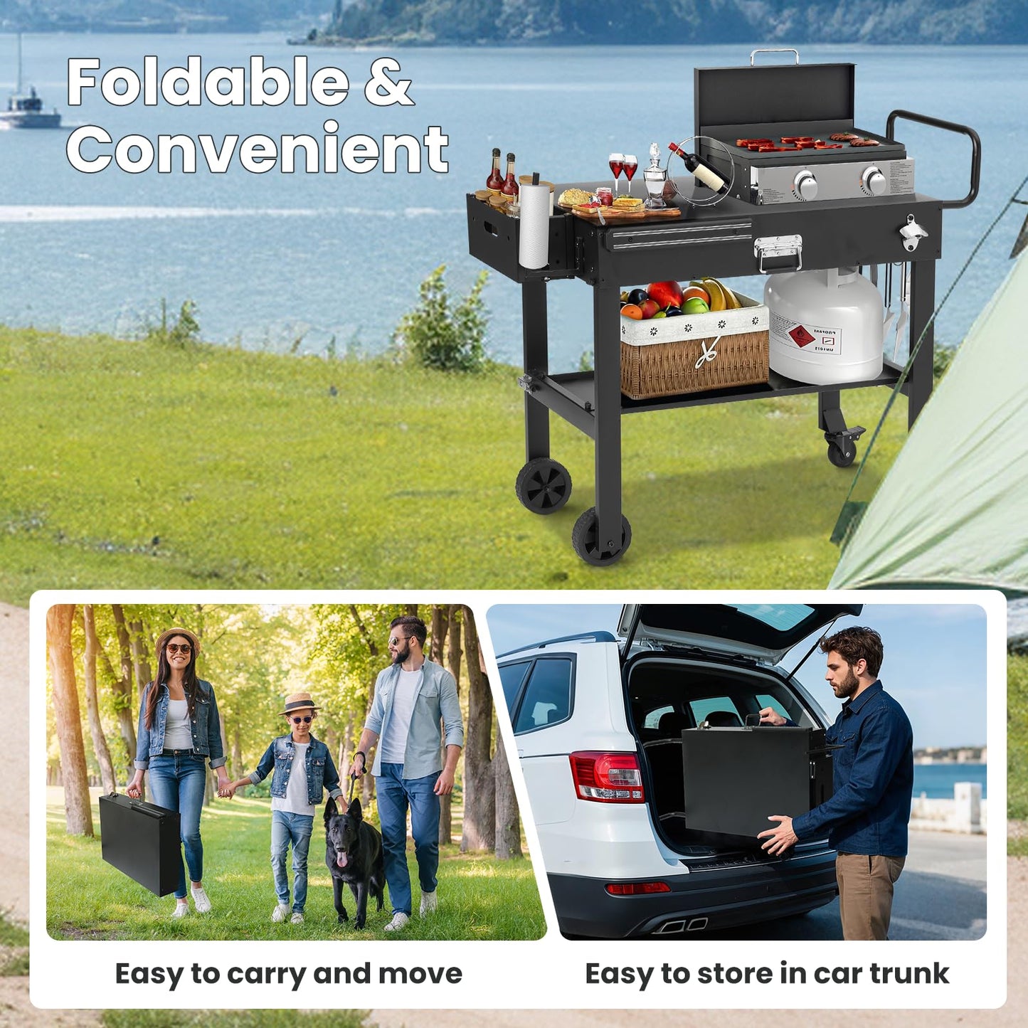Portable Foldable Outdoor Grill Cart for Camping