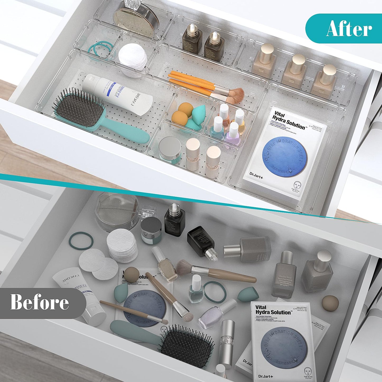 StorMiracle 28 PCS Clear Plastic Drawer Organizers Set, 4 Size Desk Drawer Organizer Trays for Makeup, Jewelry, Kitchen Utensils, Gadgets and Office Accessories
