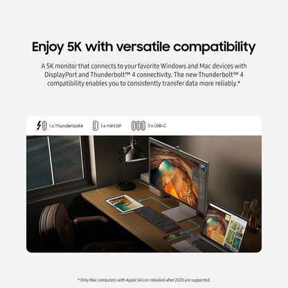 SAMSUNG 27" ViewFinity S9 Series 5K Computer Monitor, Thunderbolt 4, DisplayPort, Matte Display, 4K Slimfit-Camera, Slim Metal Design, AirPlay, Smart-TV Apps, Gaming Hub, LS27C900PANXZA, 2023