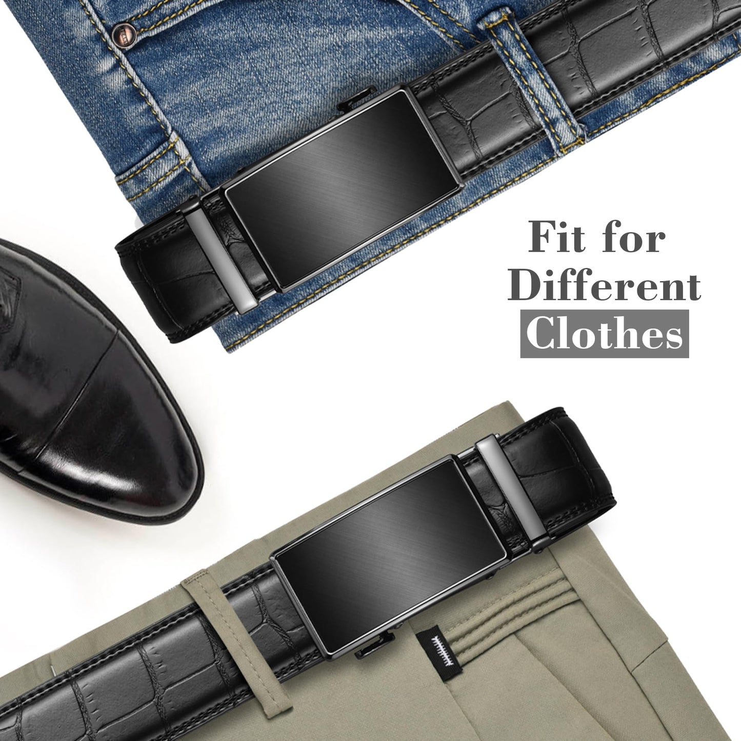 Men's Leather Ratchet Dress Belt with Click Buckle