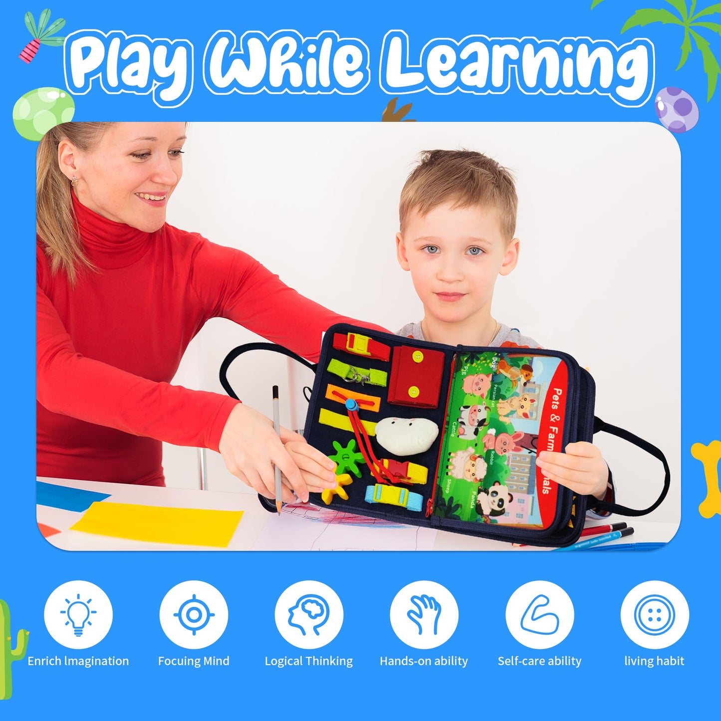 Montessori Busy Board for Fine Motor Skills