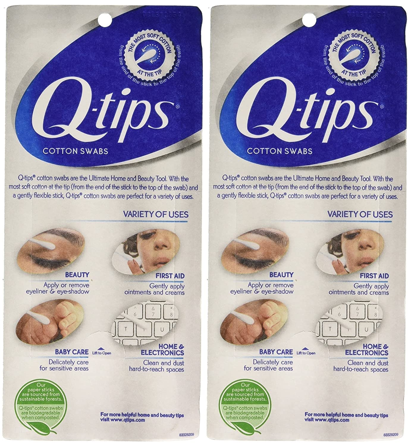 2 x Q-tips Cotton Swabs, 625 ct