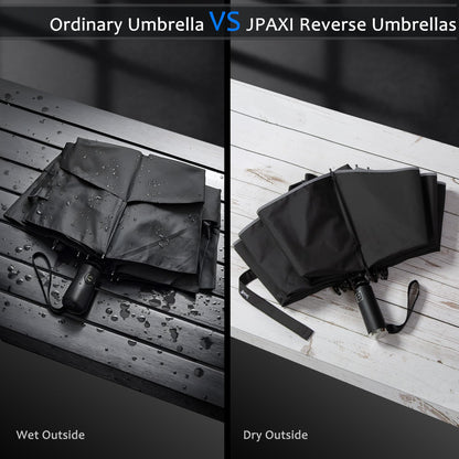 JPAXI Automatic Travel Umbrella Compact - Reverse Folding Umbrella - Lightweight Umbrella for Rain Windproof - Large Umbrella for Rain or Sun - Umbrella for Kids, Men & Women with Reflective Strips