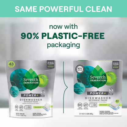 Seventh Generation Power Plus Dishwasher Detergent Packs Fresh Citrus scent for sparkling dishes Dishwasher tabs, 40 Count (Pack of 5)