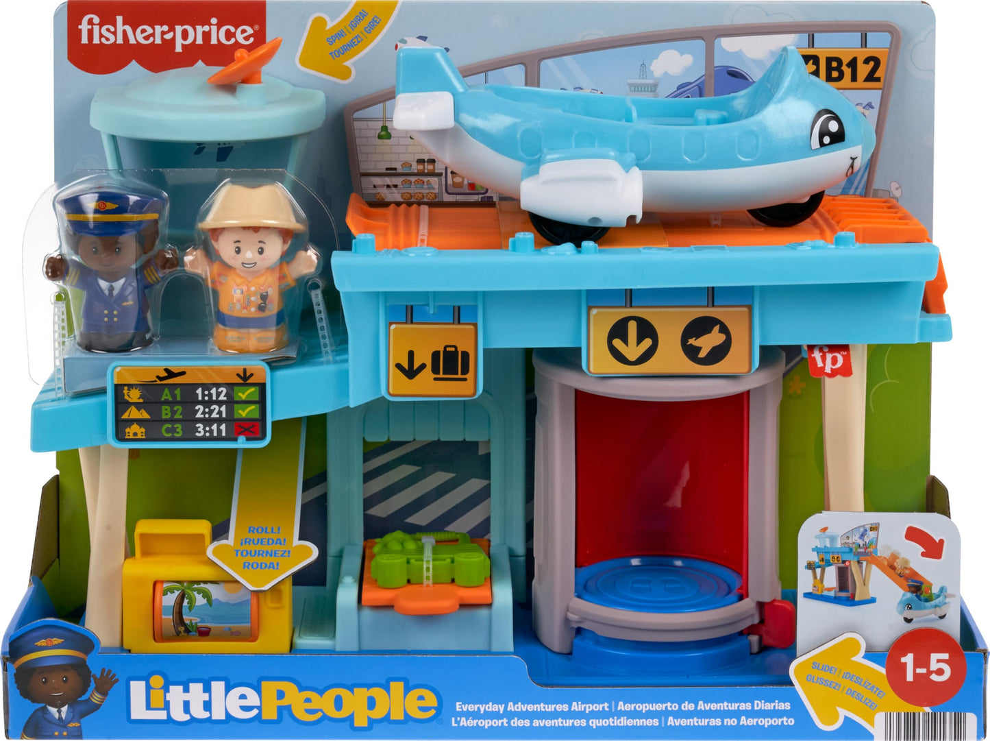 Fisher-Price Little People Toddler Toy Everyday Adventures Airport Playset with Airplane for Preschool Pretend Play Ages 1+ Years