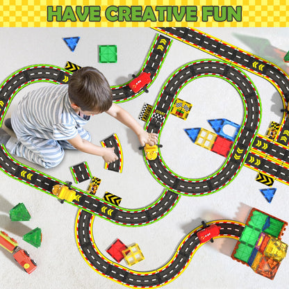 Dinosaur Magnetic Tiles with Race Track Cars