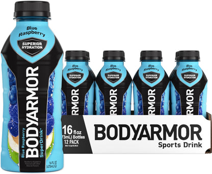 BODYARMOR Blue Raspberry Sports Drink, 16 Fl Oz (Pack of 12)