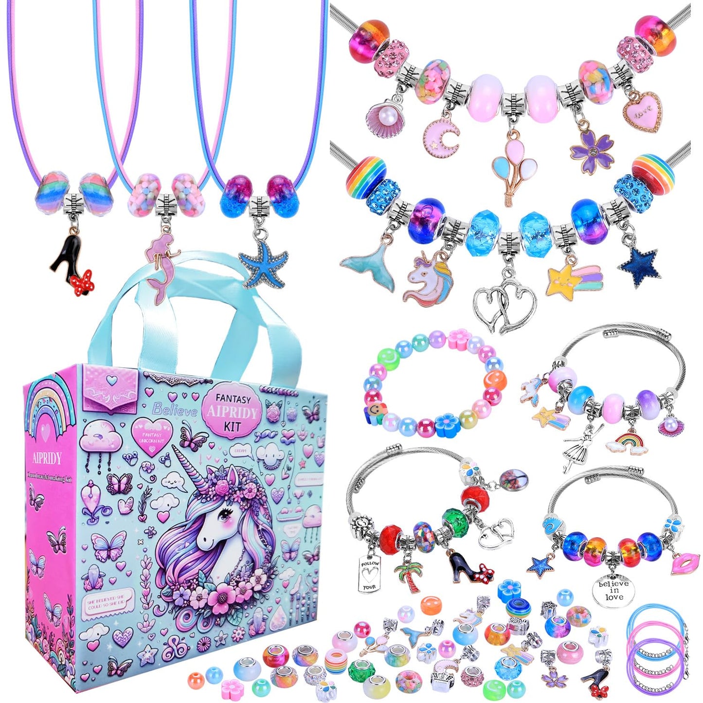 208-Piece Charm Bracelet Making Kit for Girls