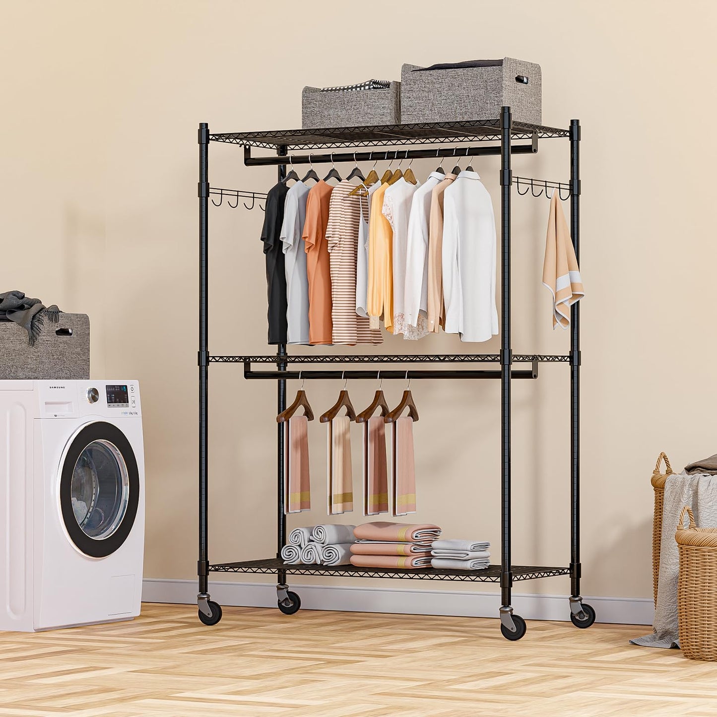 3-Tier Heavy Duty Garment Rack with Wheels