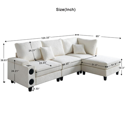 L-Shaped Sectional Couch with USB & Bluetooth