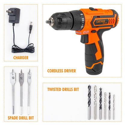 198 Piece CARTMAN 12V Cordless Drill Power Tool Kit
